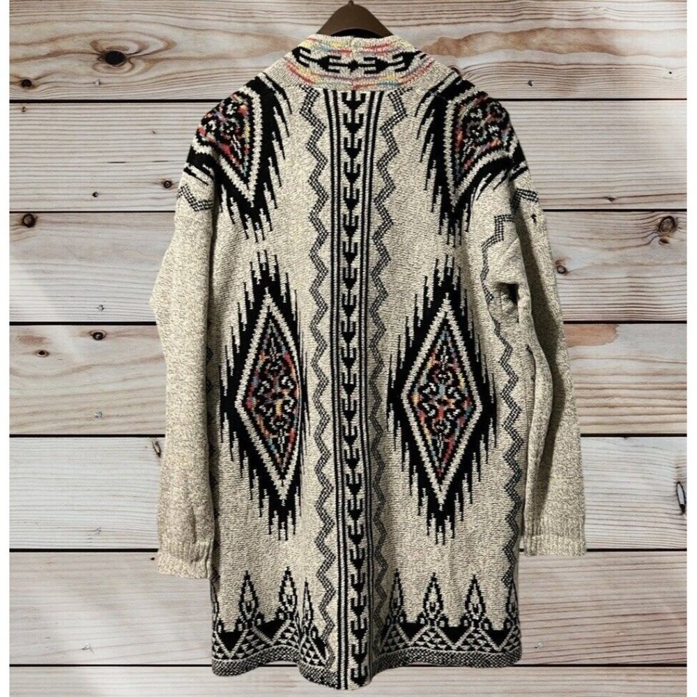 Desheng Cardigan Sweater Size Measurement Photos Cream Aztec/Western Open - Picture 2 of 9